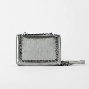 NWOT Zara Silver Mini Crossbody Bag With Chain Detail